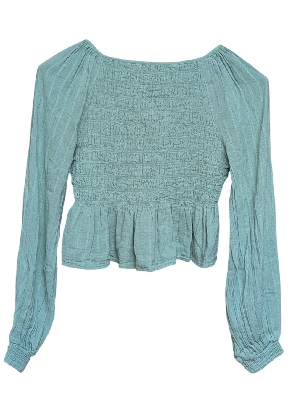 American Eagle Smocked Babydoll Long Sleeve Green Top Size Small - Picture 4 of 9